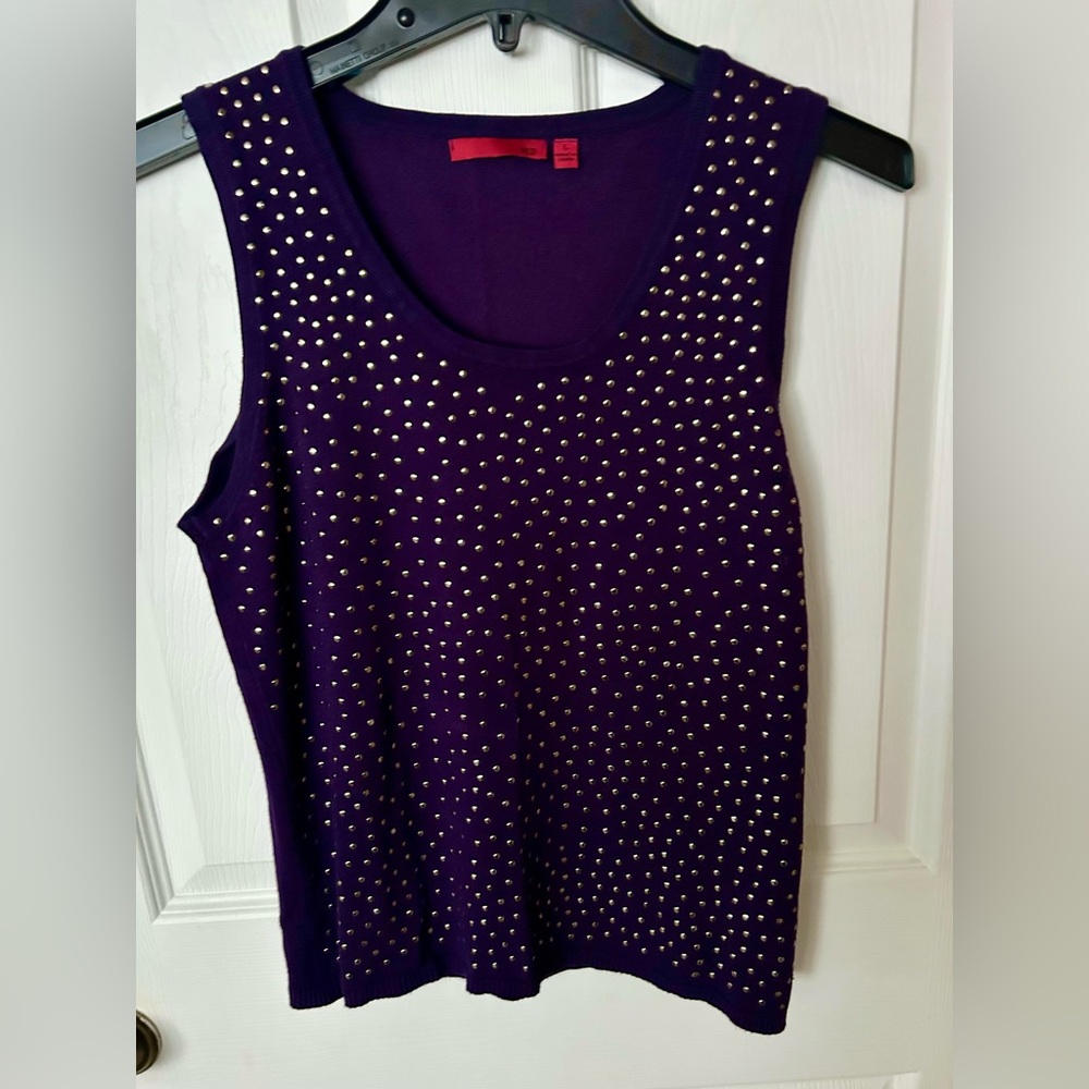 Purple Tank Silver Rivet Embellished Sleeveless Tank Top